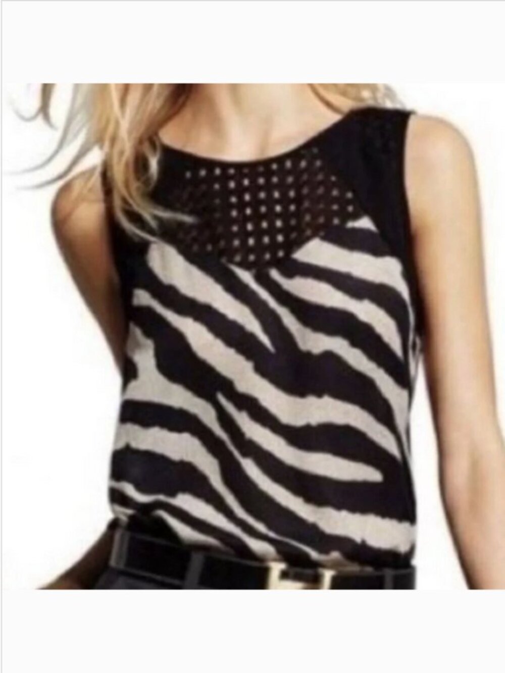 CABI camisole, Size L, Tivoli Black and Tan Zebra Animal Print